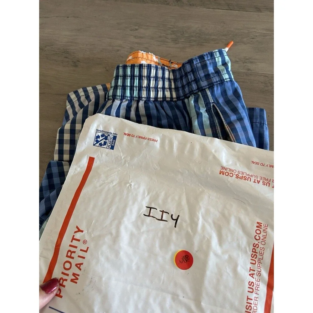 Tommy Bahama Men’s Swim Trunks Blue White Plaid Swim Trunks Size S